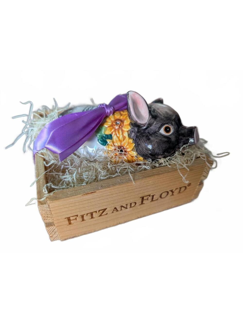 Fitz and Floyd Country Sunflowers Hand Painted Scented Ceramic Pomander in Wood-